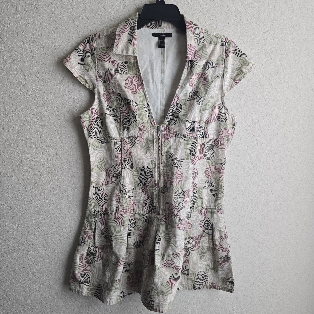 Forever 21 Cream and Pink Patterned Dress Or Tunic